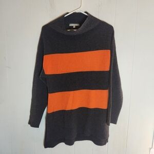 Neiman Marcus Cashmere Collection Gray Orange Rib Knit Mock Neck Size Large